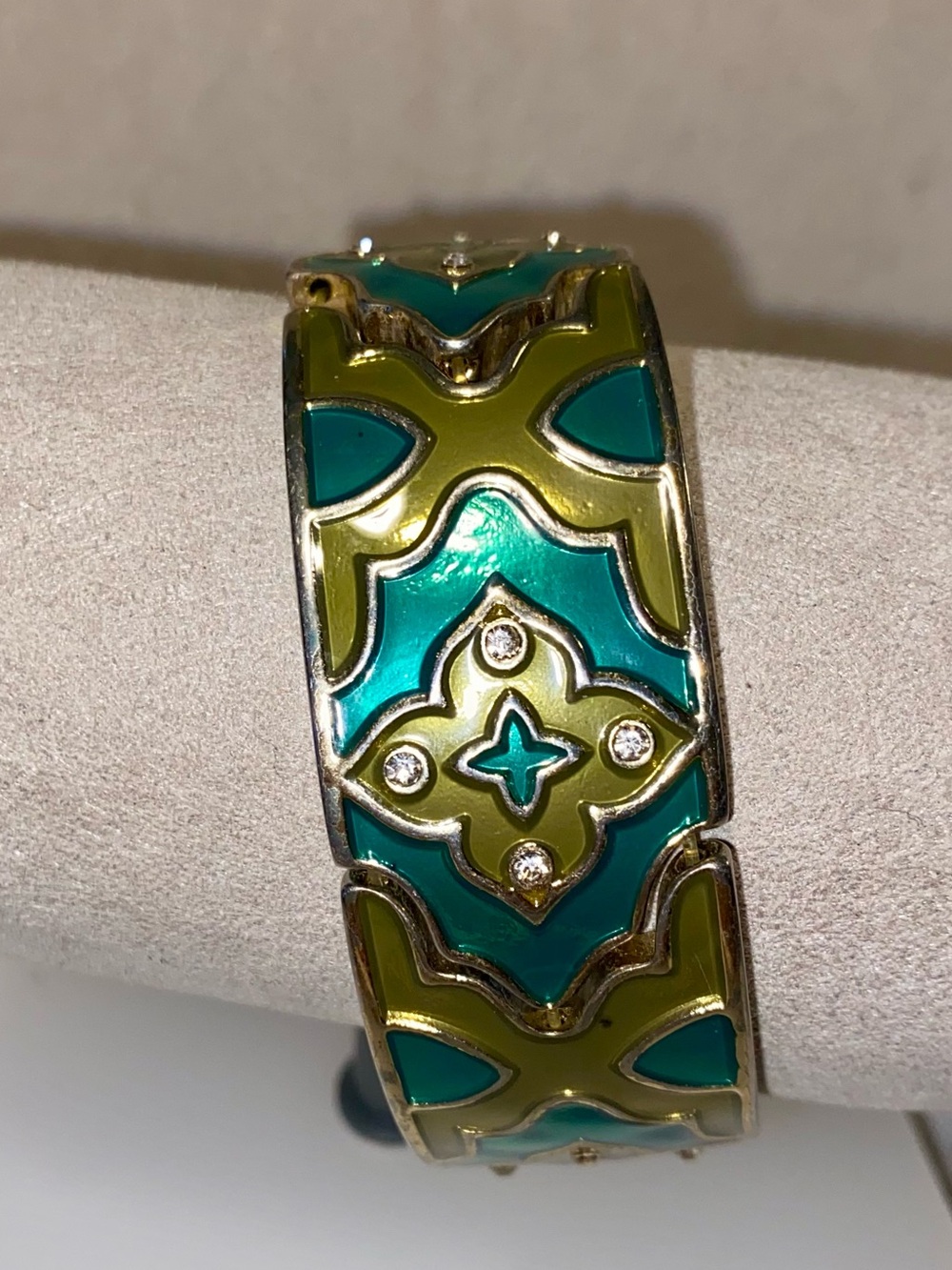 Green and Teal Enamel Decorative Cuff Bracelet